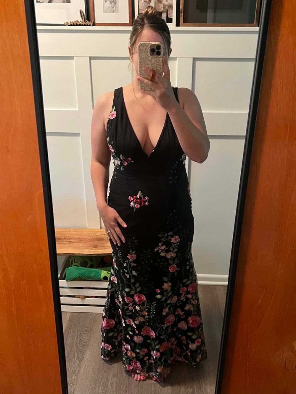 Lulu's Soiree Blossom Black Floral Embroidered Mermaid Maxi Dress